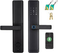 Fingerprint Door Lock with Handle - Tuya App Control & Mechanical Key Backup - 5-in-1 Keyless Entry Smart Lock - Fits 1.38-4.72inch Doors, Auto Lock & USB Emergency Power for Home, Office