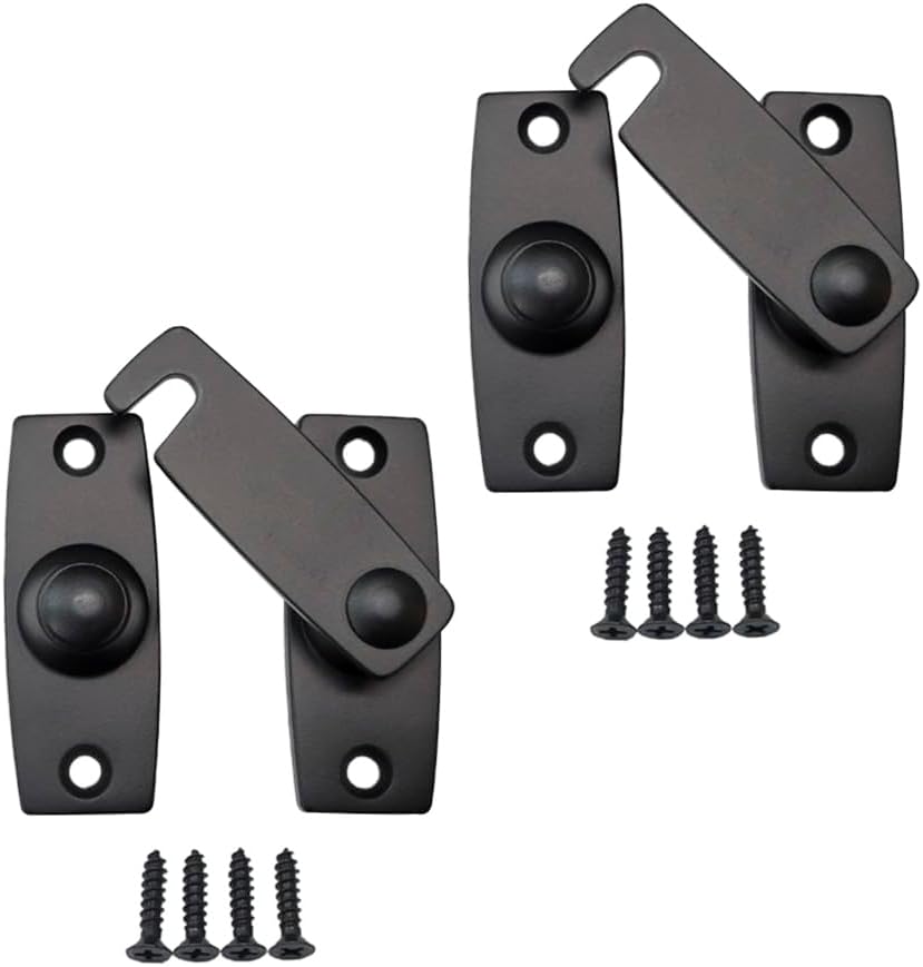 QCAA 2.5" x 2.65", Large, Heavy Forged Solid Brass Door Latch, 180 Degrees Flat Surface Mounting Door Latch Buckle for Doors & Windows, Matte Black, 2Pack, Made in Taiwan