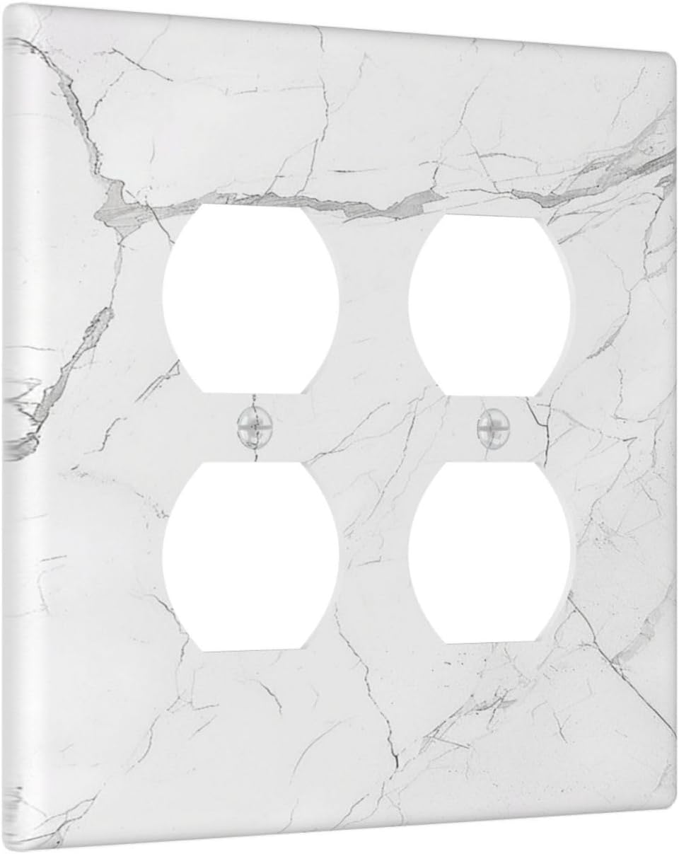 Outlet Covers White Grey Abstract Modern Marble 2 Gang Double Duplex Decorative Light Switch Covers Electrical Wallplates Socket Faceplate for Bathroom Kitchen Decor
