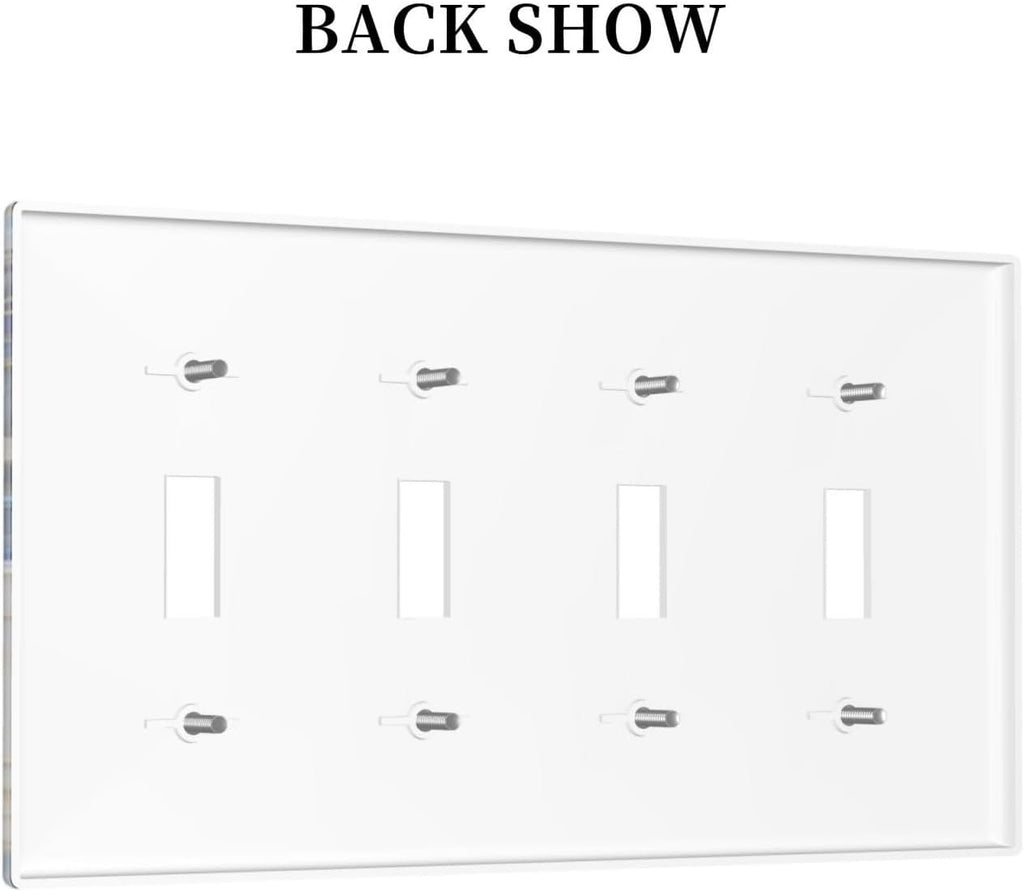 Decorative Light Switch Cover Plate Blue White Flower Gold Line Cloud 4 Gang Wall Plates for Electrical Outlets Quad Toggle Switch Plate Covers Outlet Covers Faceplate for Home Decor