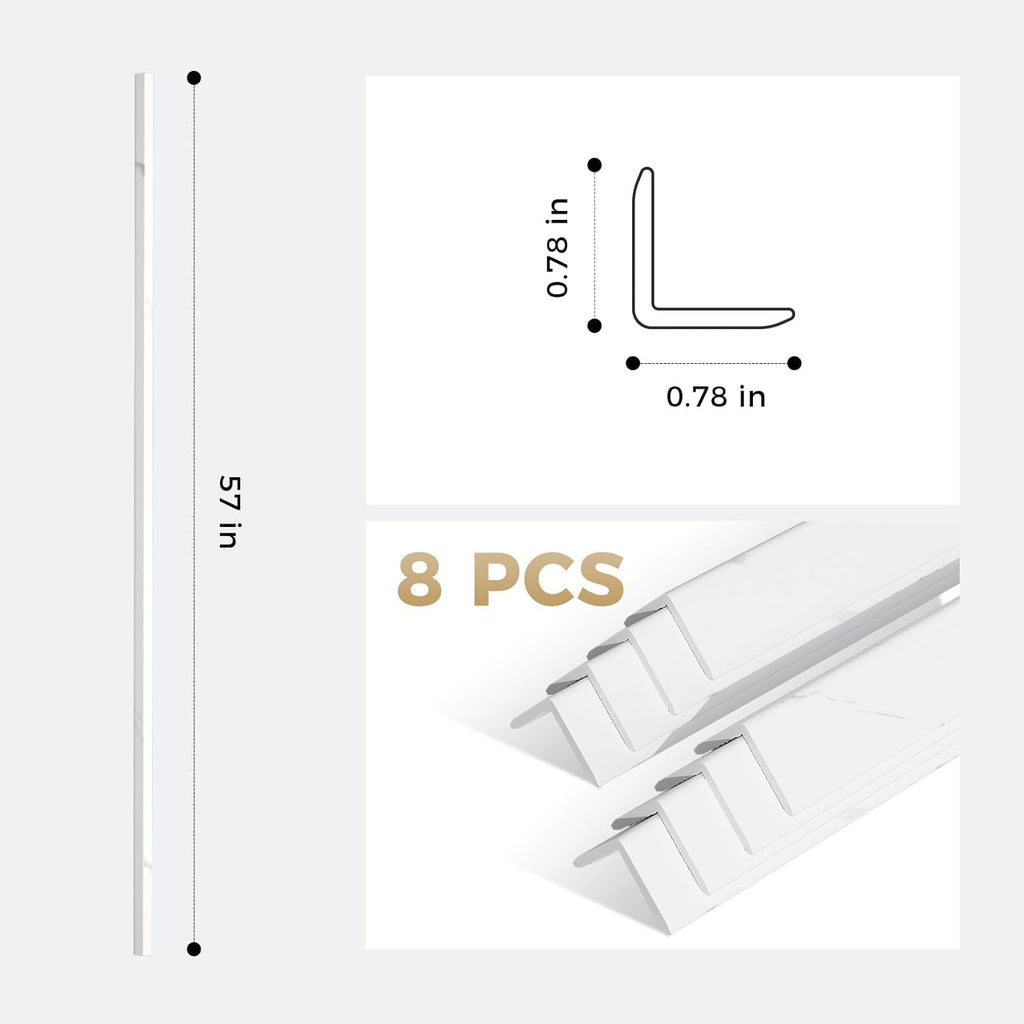 OUZUGIE 8-Pack 57 Inches, WPC Slat Wall Panel Trim,Corner Guard for High Grille (White)