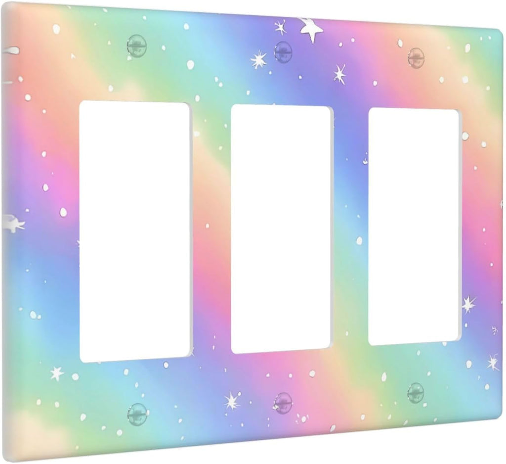 Decorative Outlet Covers Pink Blue Purple Iridescent Rainbow 3 Gang Light Switch Cover Plate Triple Rocker Wall Plates for Electrical Outlets Switch Plate Covers for Bedroom Home Decor