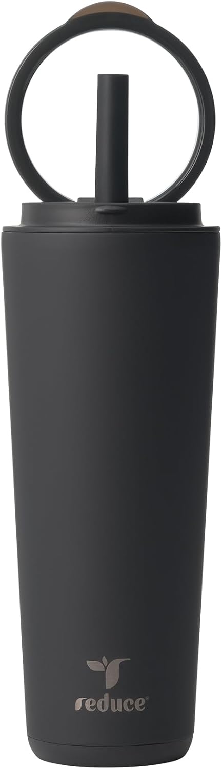 REDUCE Halo 24 oz Stainless Steel Vacuum Insulated Tumbler - Spill Proof Travel Mug with Flip Handle Lid - Keeps Drinks Cold for 32 Hrs - Dishwasher Safe - Cupholder Friendly - Phantom