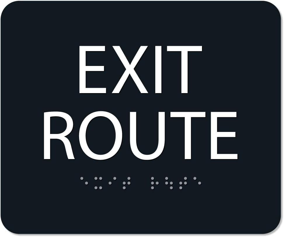 ALPHA DOG ADA SIGNS - Exit Route Sign with Braille for Your Business, 5x6 Inch, ADA Compliant, Indoor or Outdoor, Easy Installation, Made in the USA, Black
