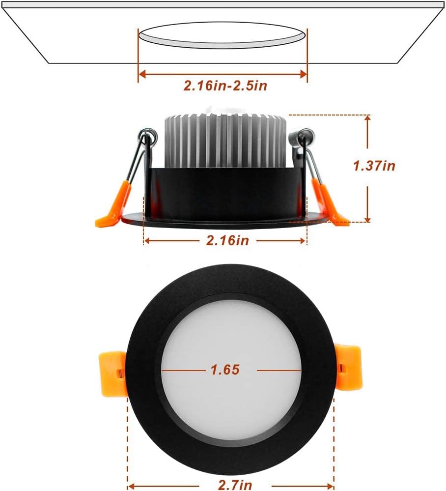 YGS-Tech 2 Inch LED Recessed Lighting, Dimmable Downlight 3W(35W Halogen Equivalent), CRI80, 2700K Ultra Warm White Ceiling Light with LED Driver(1 Pack)
