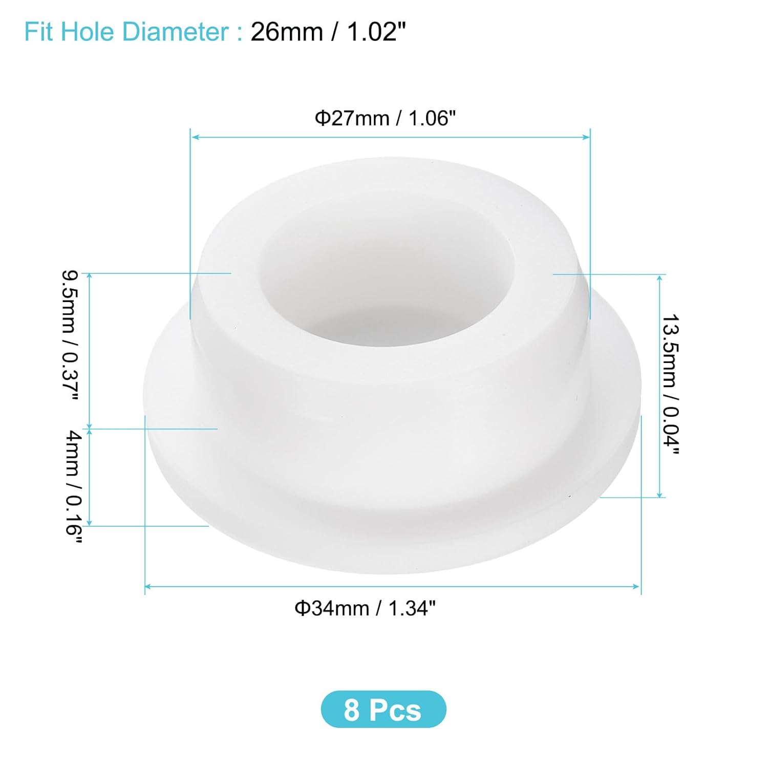 uxcell 8Pcs Silicone Hole Plug, Waterproof Round Rubber Stoppers Bottle Seal Plugs Tube Pipe End Caps for 26mm/1.02" Hole for Bathtub Bottle, White