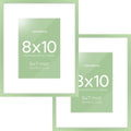 Homeforia 8x10 Picture Frame Sage Green, High End Metal 8 x 10 Poster Frames with Mat 5 by 7 Art, 10x8 Thin Frame Matted to 7x5 Photo, 8by10 Wall or Tabletop Frames, Tempered Glass, Wall Kit, Set of 2