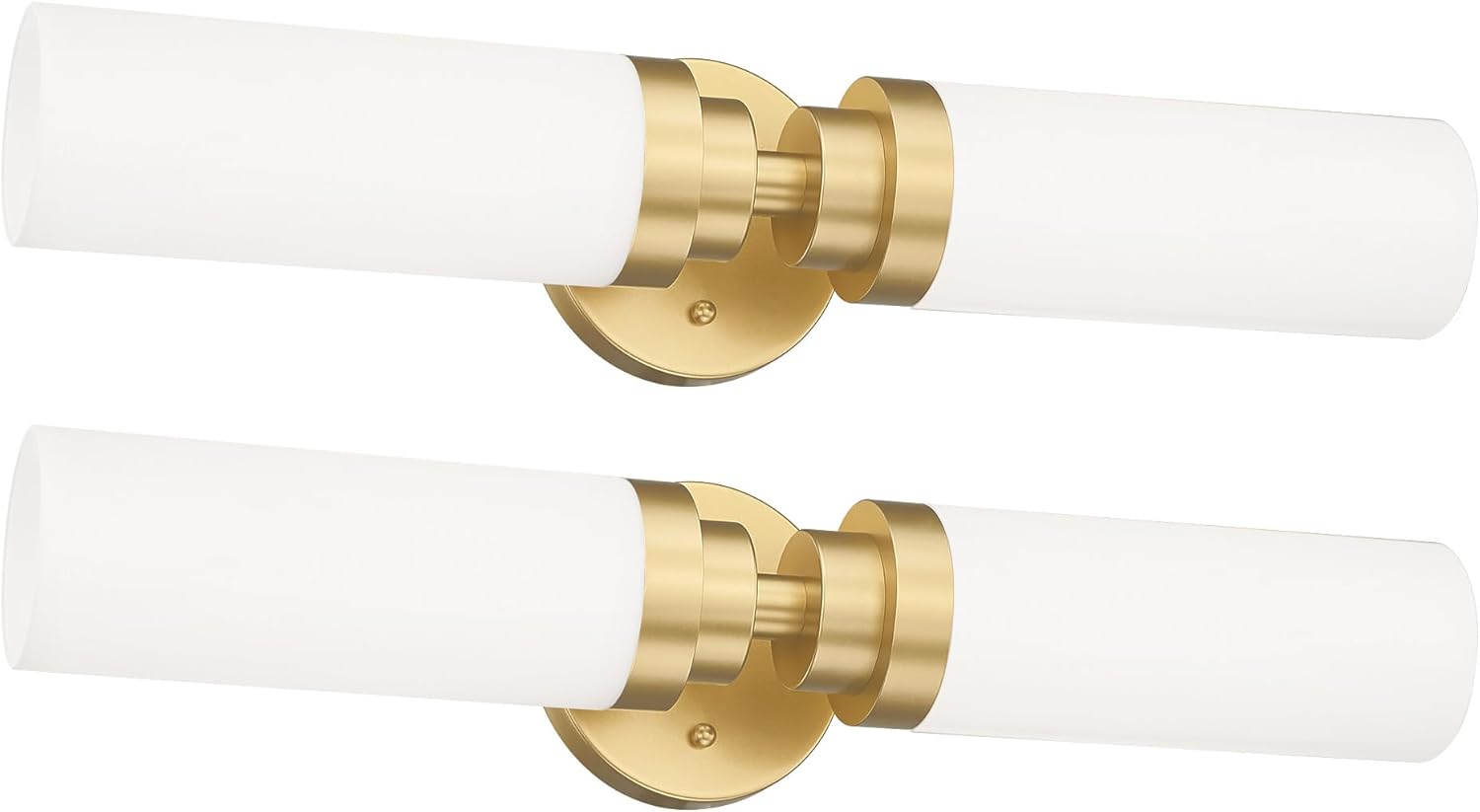 Emak 22 Inch Gold Bathroom Light Fixtures Over Mirror, 2 Light Bathroom Vanity Light with Milk Glass Shade, Modern Wall Sconce Set of Two for Bath, Hallway, VL085-GDL-ML-2-2PK