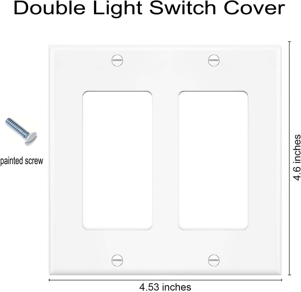 Decorator Wall Plates 2-Gang Switch Outlet Electrical Cover Plate Unbreakable Thermoplastic Faceplate for Light Receptacle Outlet Switch, White (4 Pack)