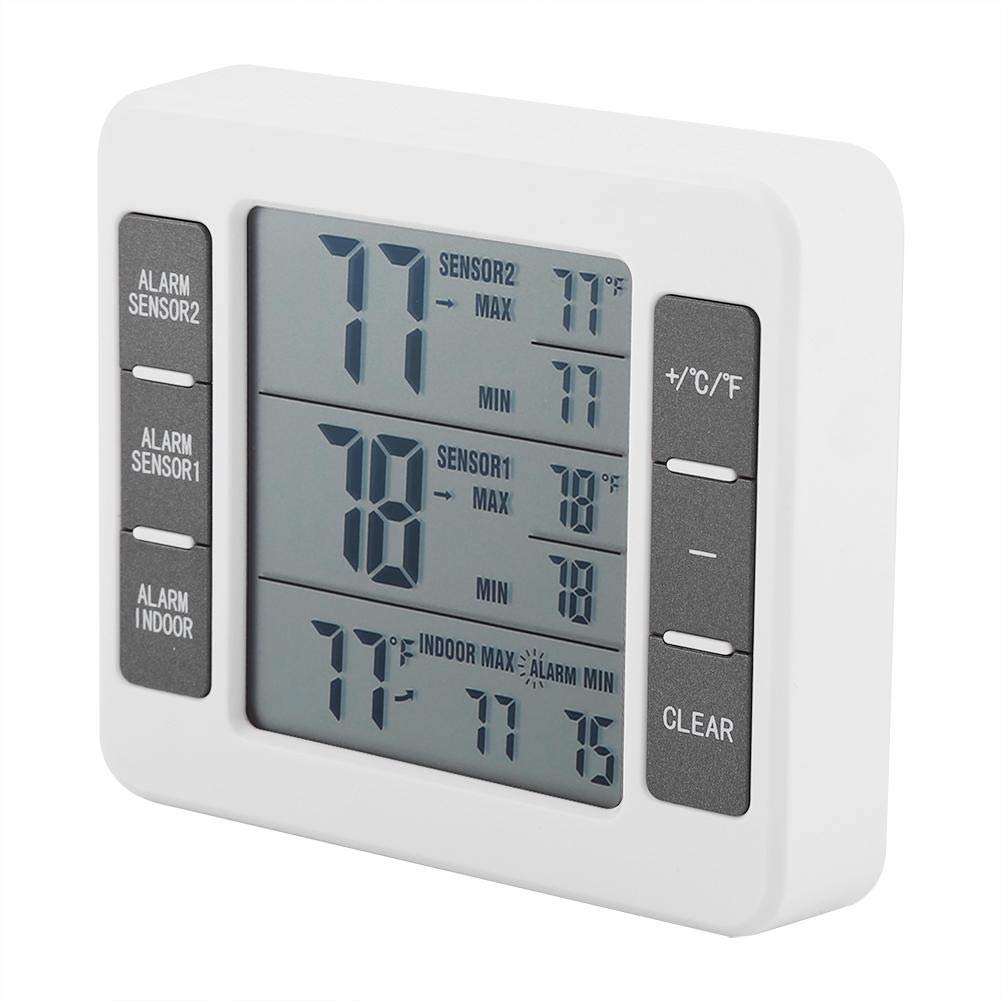 Therometer-Refrigerator Thermometer Digital Freezer Thermometer with 2PCS Sensors with Audible Alarm for Indoor Outdoor Thermometer (Battery not