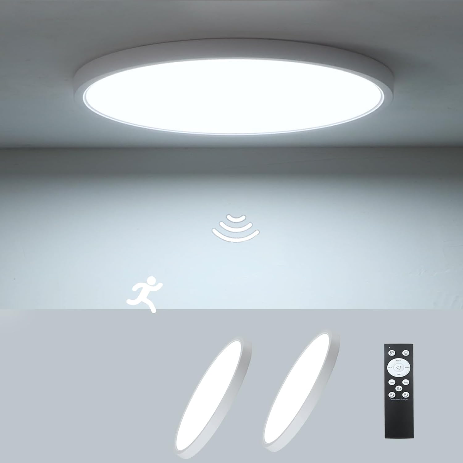 2 Pack ZSYUBO 12 Inch Motion Sensor Ceiling Light Wired,24w Flush Mount Light Fixture Round, Motion Sensor Light Indoor for Closet Hallway Porch Laundry Basement Garage Pantry, 3000k/4000k/6000k White