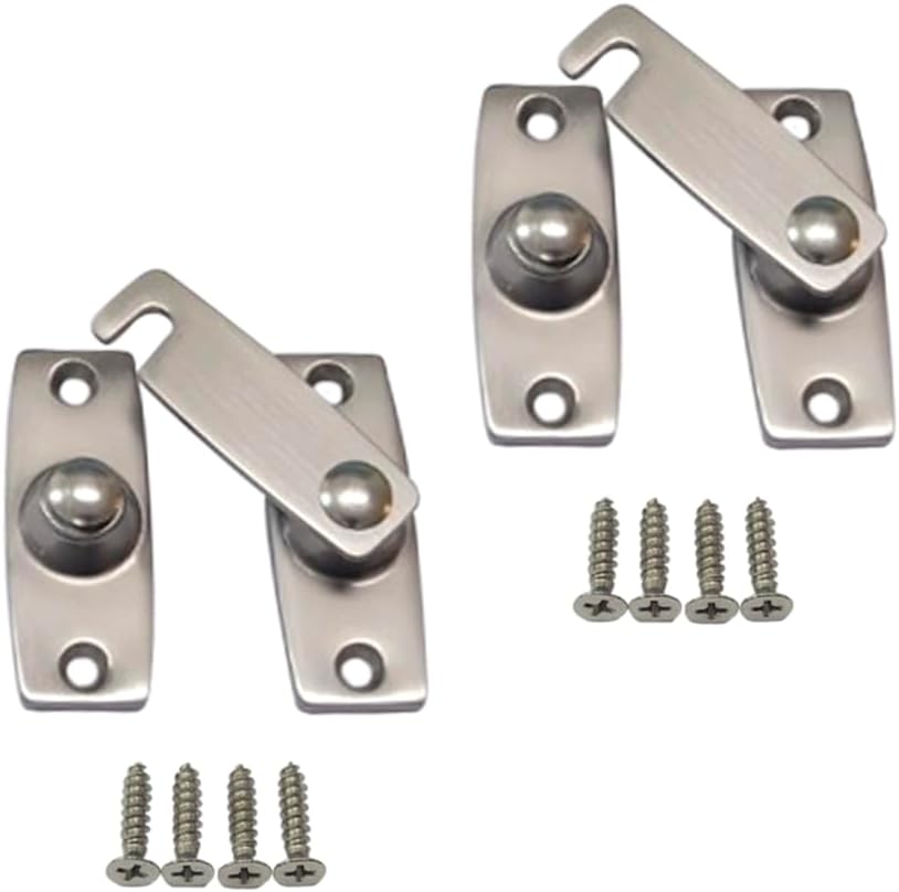 QCAA 2.5" x 2.65", Large, Heavy Forged Solid Brass Door Latch, 180 Degrees Flat Surface Mounting Door Latch Buckle for Doors & Windows, Satin Nickel, 2 Pack, Made in Taiwan