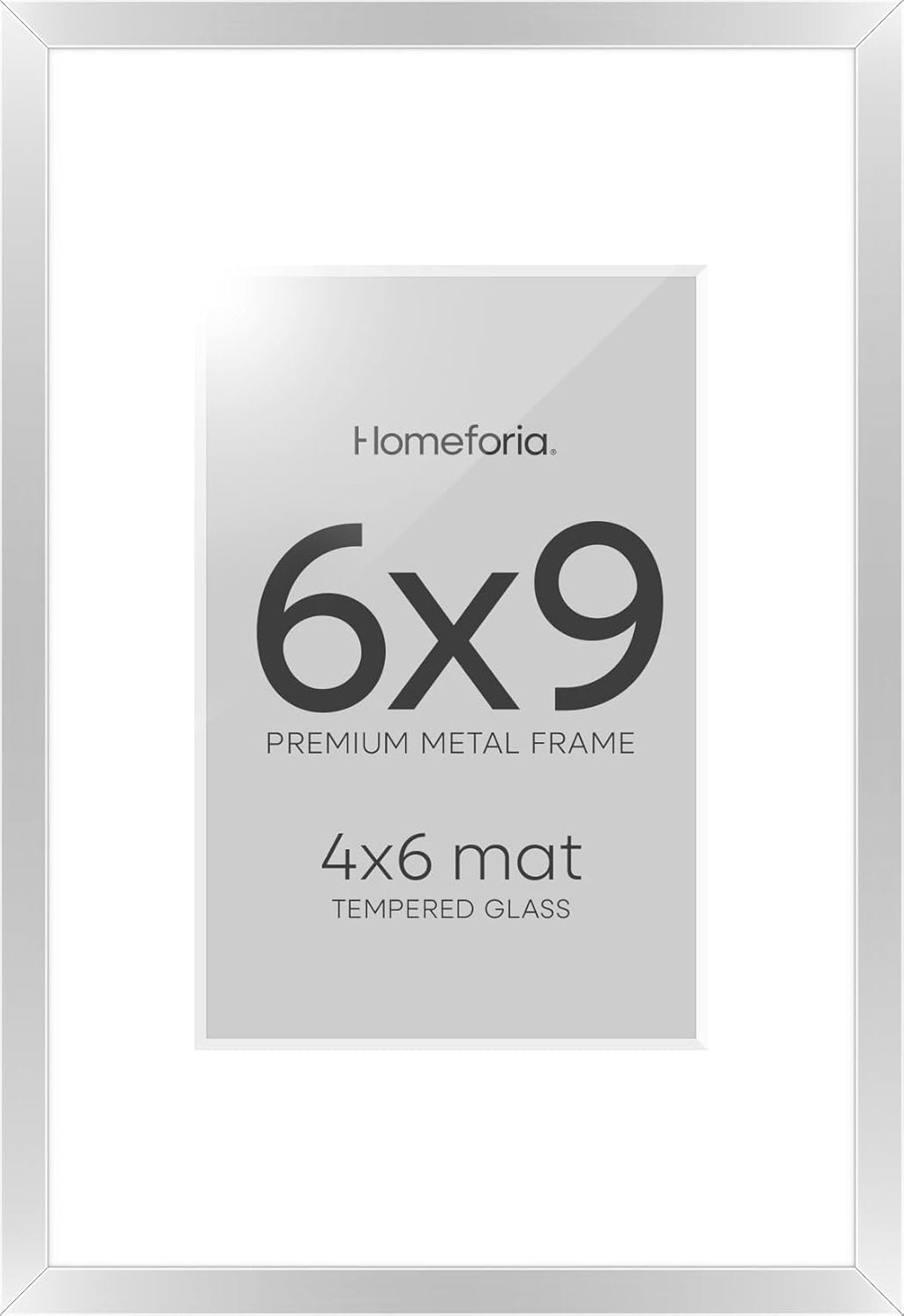 Homeforia Silver Photo Frame 6x9, High End Metal 6 x 9 Silver Picture Frames with Mat 4 x 6, 6by9 Desk Frame Matted to 4x6 inch Print, 6 by 9 Wall or Tabletop Frames, Tempered Glass, Wall Kit, Set of 1