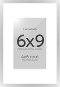 Homeforia Silver Photo Frame 6x9, High End Metal 6 x 9 Silver Picture Frames with Mat 4 x 6, 6by9 Desk Frame Matted to 4x6 inch Print, 6 by 9 Wall or Tabletop Frames, Tempered Glass, Wall Kit, Set of 1