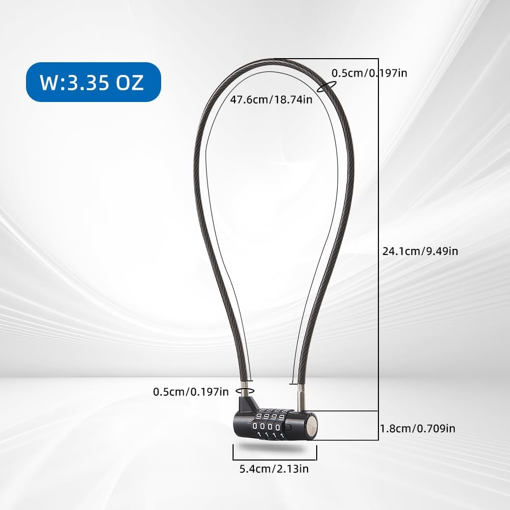 Combination Lock Cable Lock with 4 Digits Cabinet Lock with 9" Durable Cable Ideal for lockers, Gym, gate, Fence, Toolbox, case, hasp Storage and Outdoor（47.6） (9")
