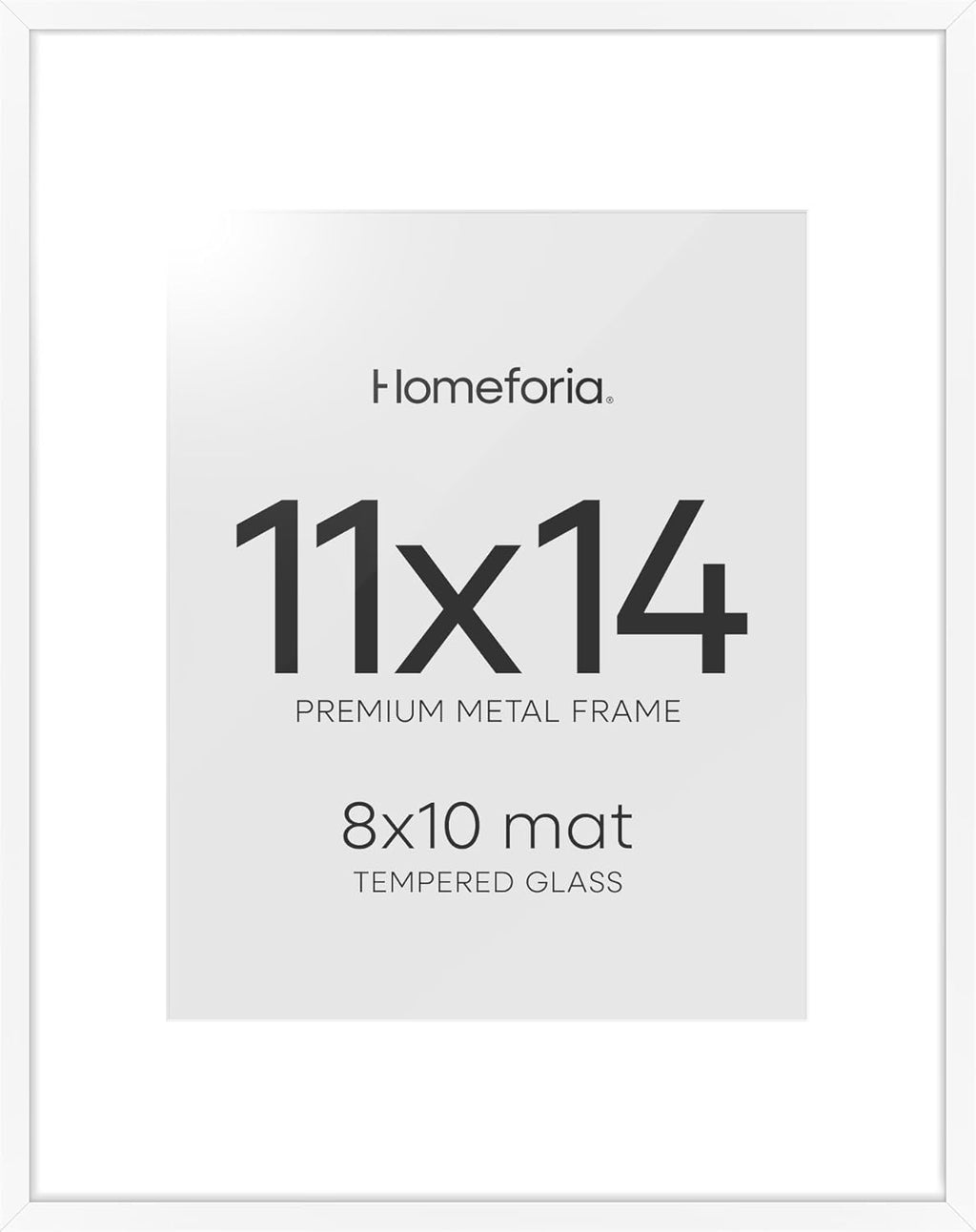 Homeforia White 11x14 Picture Frame, High End Metal 11x14 Poster Frames with Mat 8x10, 11 x 14 White Frame Matted to 8 x 10 inch Photo, 11 by 14 Thin Hanging Frames, Tempered Glass, Wall Kit, Set of 1