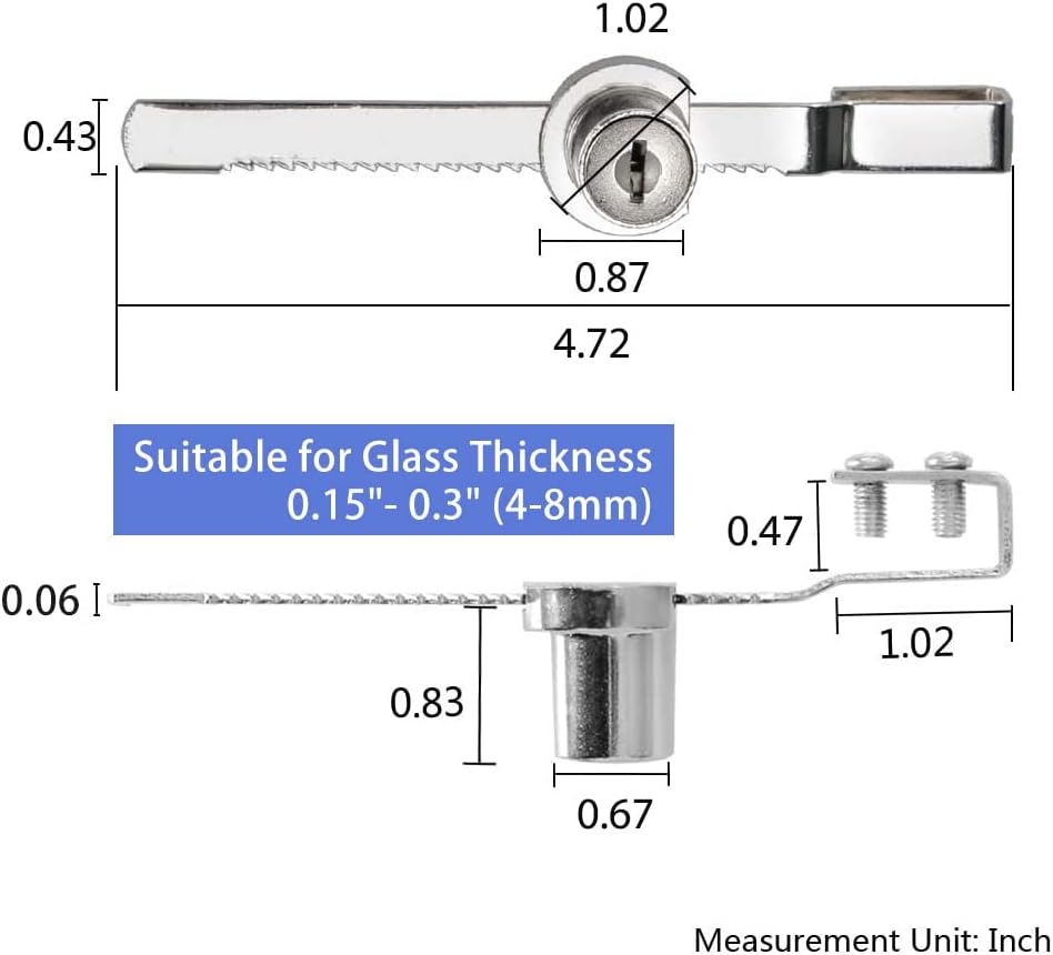 Sliding Glass Door Lock Display Case Lock Ratchet Lock with Chrome Finish, Security, Keyed Alike Showcase Display (2 PC)