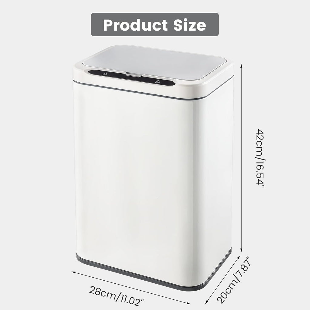 ELPHECO Stainless Steel Office Trash Can Motion Sensor Garbage Can Touchless Smart Trash Can Automatic Waste Bin for Kitchen, Office, Bathroom (White, 5.5 Gallons)