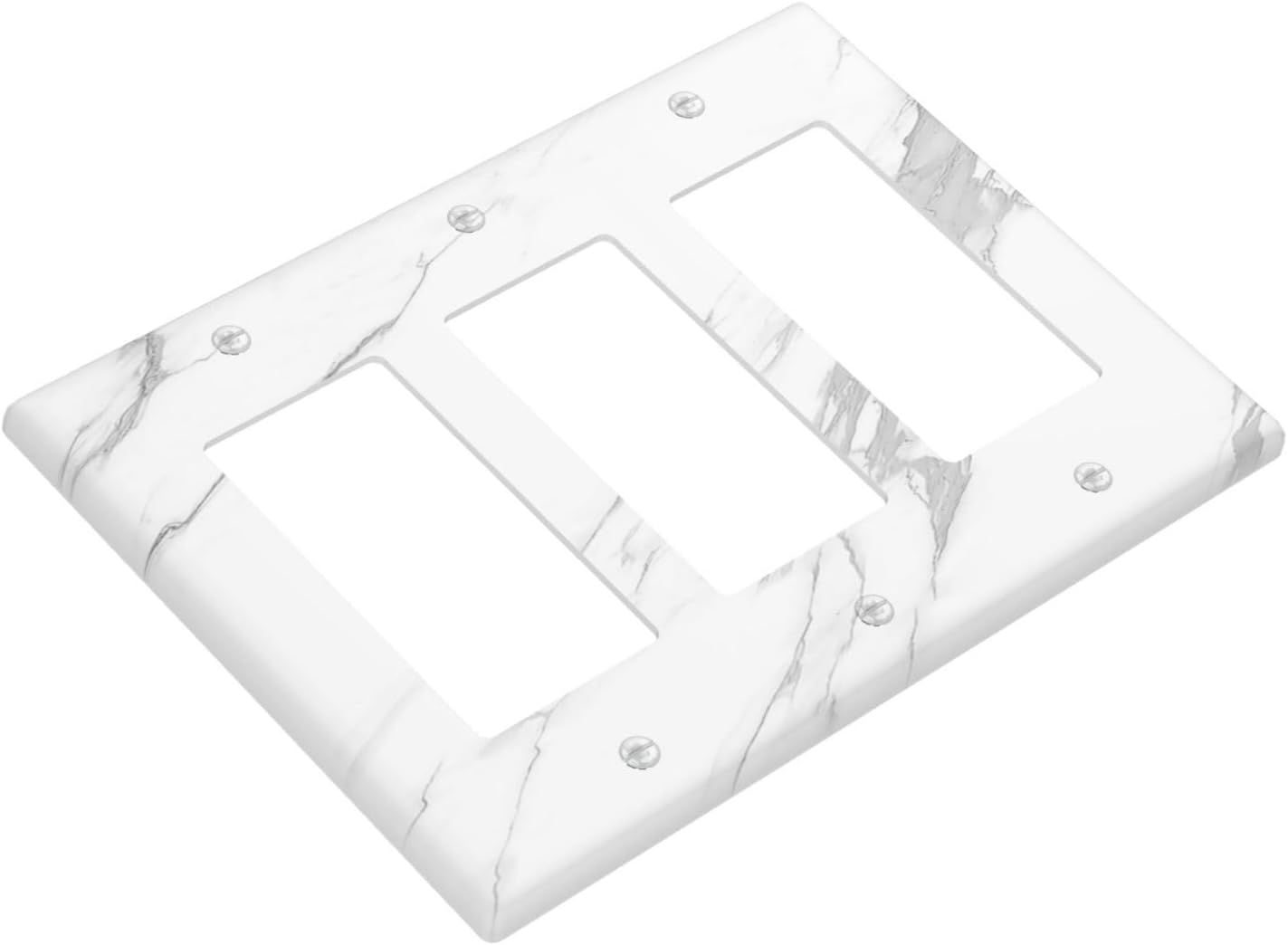 Light Switch Covers Modern White Gray Marble 3 Gang Rocker Electrical GFCI Decorative Triple Outlet Wall Plate Cover Switchplate for living Room Bathroom Decor