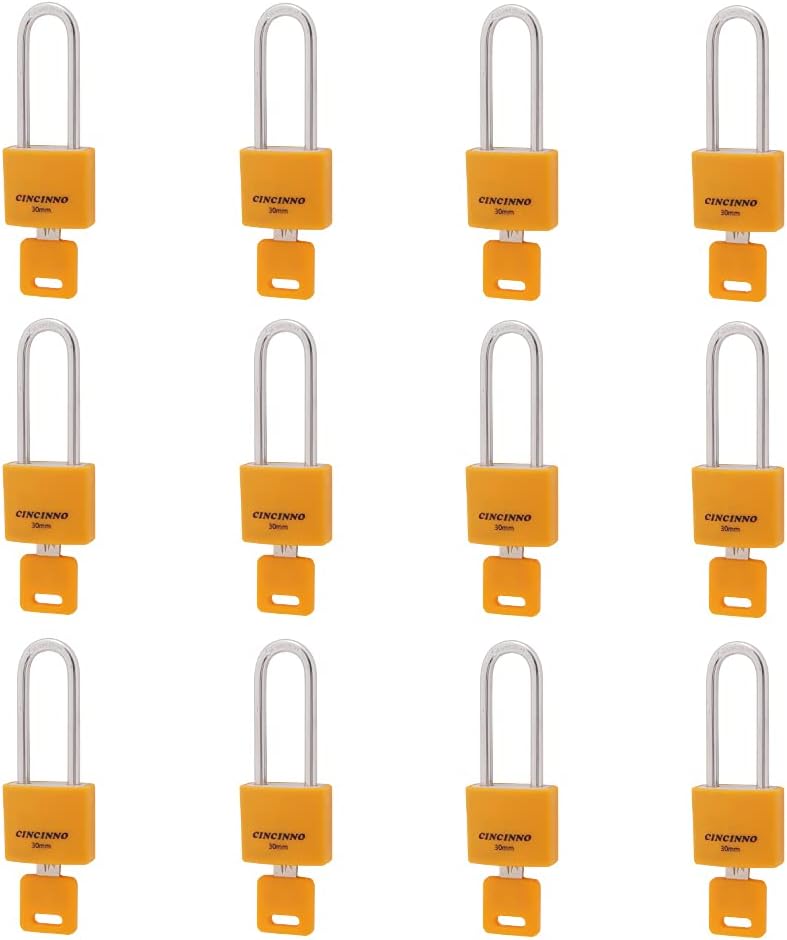 1-3/16 in. Small Aluminum Key Lock，Keyed Alike Padlocks with Long Shackle for School Gym Locker, Toolbox,12 Pack