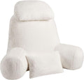 NOONTIDE Reading Pillow for Sitting up in Bed and Couch,32" X-Large Back Pillow for Adult & Teens with Soft Adjustable Neck Roll Backrest Pillow,Washable Cover,Watching TV/Gaming/Relaxing(FurryWhite)