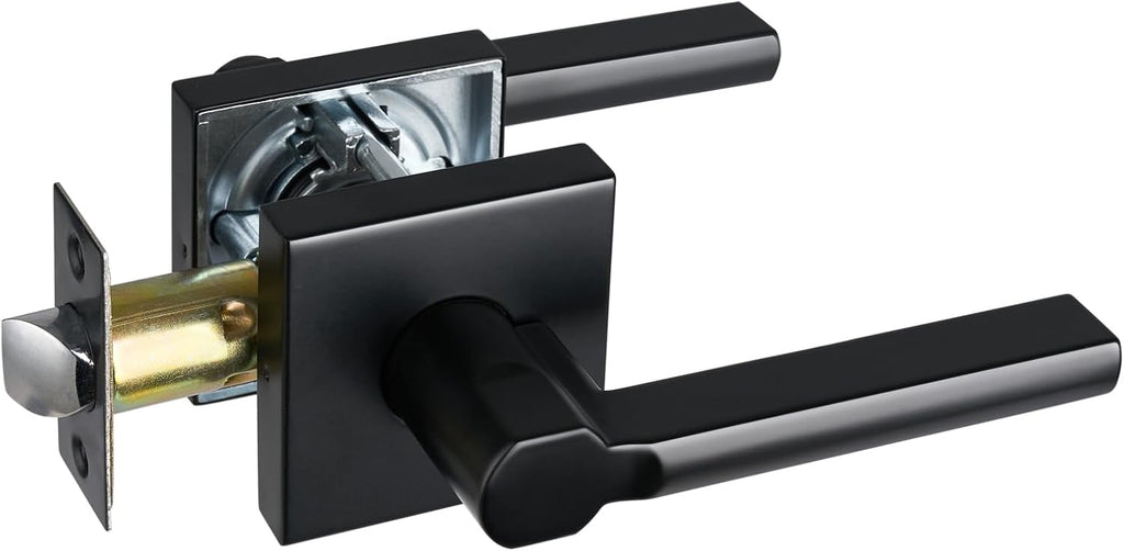 Passage Door Lever (No Lock), Heavy Duty Interior Square Handle for Hallway and Closet, Matte Black, Reversible for Right&Left Handed, 1Pack