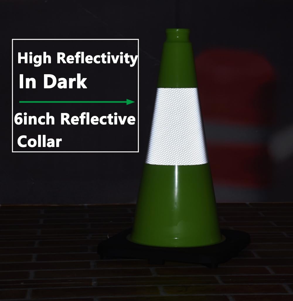 BESEA 8Pack 18" inch Traffic Cones Green Safety Cones PVC Construction Cones with 6 inch Reflective Collar for Home Driveway Road Parking Use(8 Cones)