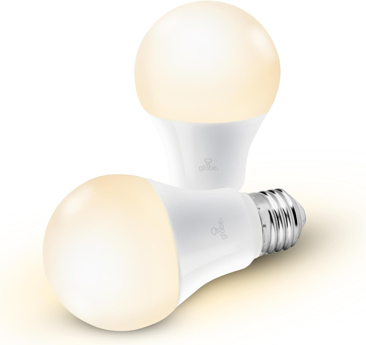 GLOBE Electric Collection Wi-Fi Smart 10 Watt (60W Equivalent) Dimmable Frosted LED Light Bulb 2-Pack, No Hub Required, Voice Activated, 3000K, A19 Shape, E26 Base 34209, Warm White, 2 Count