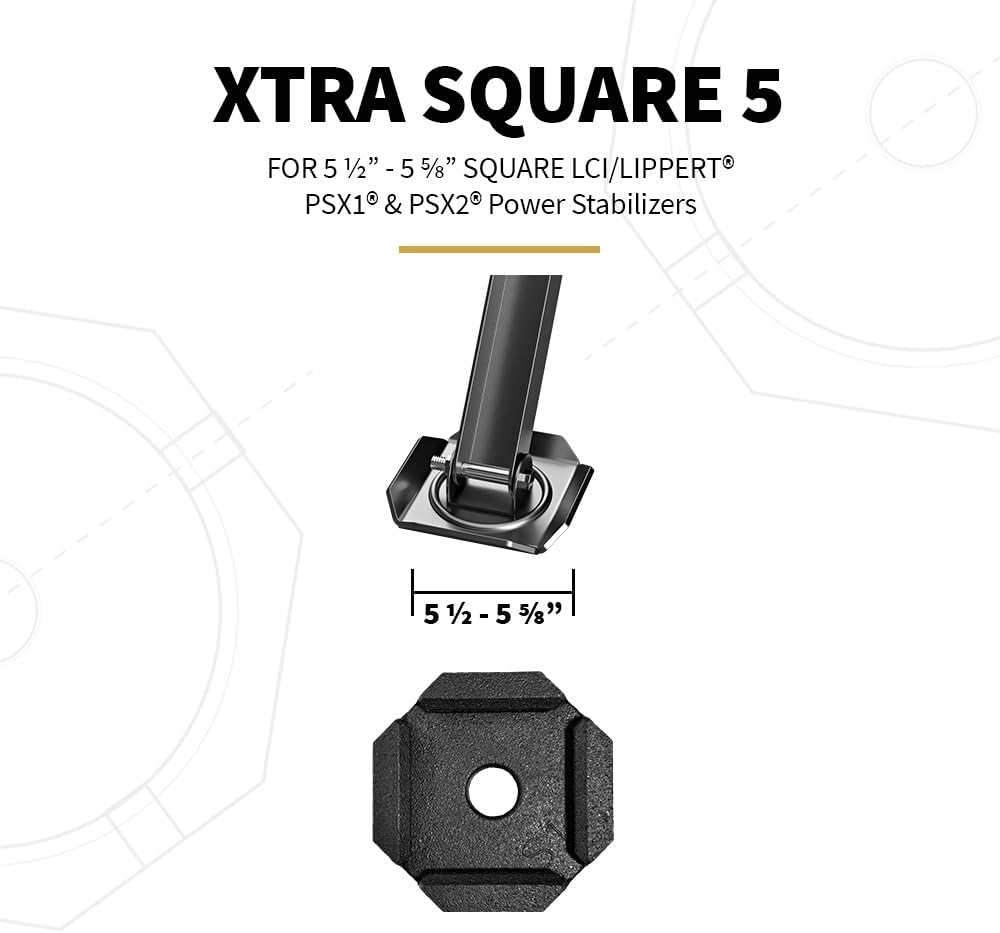 SnapPad Xtra RV Leveling Pads - Permanent Jack Stabilizers for RVs - 5" Square Leveling Jack Pads for LCI Leveling System - Heavy Duty Replacement for Blocks - Made in The USA (Square 5 4-Pack)