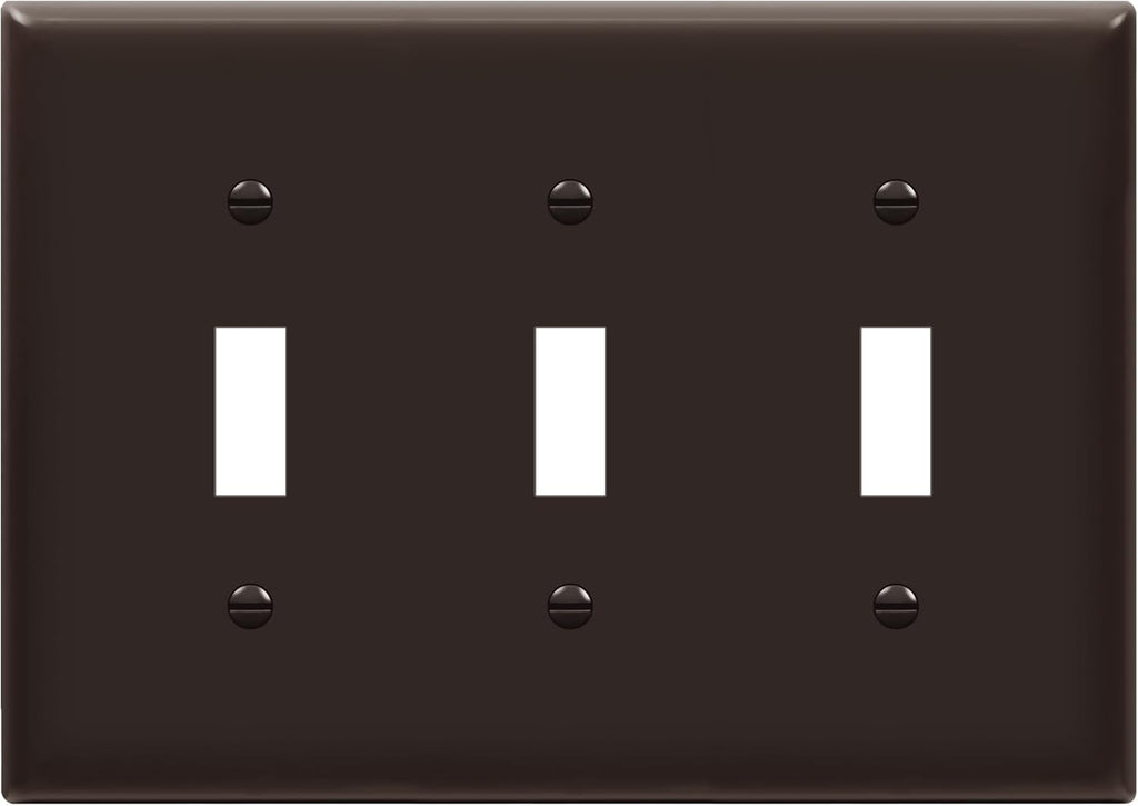 ENERLITES Triple Light Wall, Toggle Switch Plate, Gloss Finish, 3-Gang Standard Size 4.50" x 6.38", Unbreakable Polycarbonate Thermoplastic, UL Listed, 8813-BR, Brown