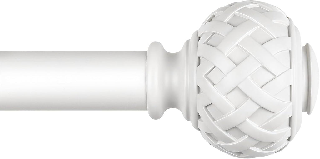 TONIAL White Curtain Rod 32 to 58 Inches, 7/8 Adjustable Curtain Rods for Windows 20 to 54 Inches, Splicing Drapery Rods Heavy duty with Netted Texture Finials