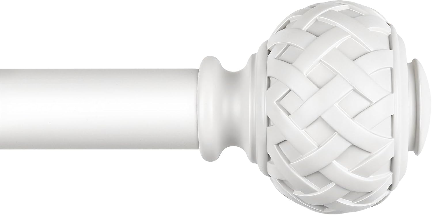 TONIAL White Curtain Rod 32 to 58 Inches, 7/8 Adjustable Curtain Rods for Windows 20 to 54 Inches, Splicing Drapery Rods Heavy duty with Netted Texture Finials