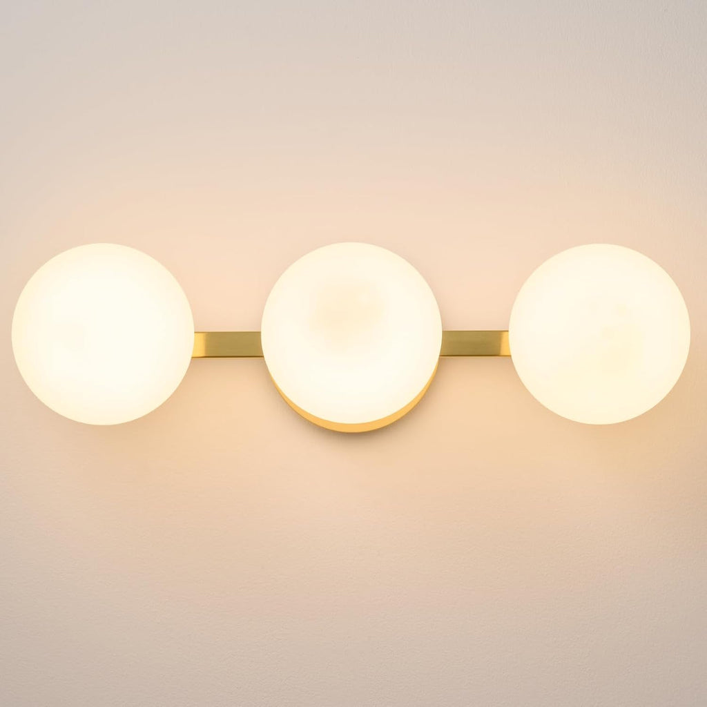 Bathroom Vanity Mirror Light Fixtures: 3 Lights Bath Wall Sconce Lighting - Brass Gold Vanity Lights with Milk Glass Shade - Modern Minimalist Makeup Light Fixture Above Mirror for Hallway E26 Base
