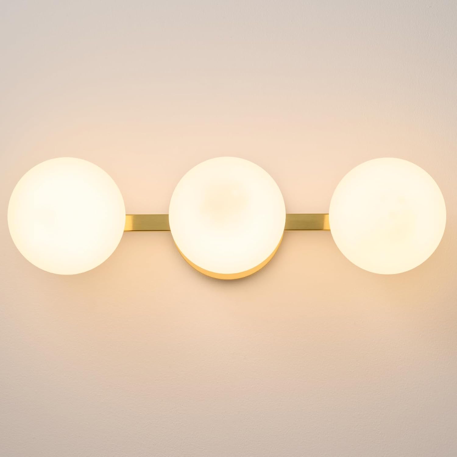 Bathroom Vanity Mirror Light Fixtures: 3 Lights Bath Wall Sconce Lighting - Brass Gold Vanity Lights with Milk Glass Shade - Modern Minimalist Makeup Light Fixture Above Mirror for Hallway E26 Base