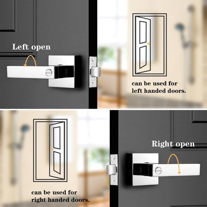 Probrico 10 Pack Commercial Heavy Duty Privacy Door Levers, Flat Style Door Handle Set for Bed and Bath, Left or Right Handing Leverset Lockset, Polished Chrome Finish