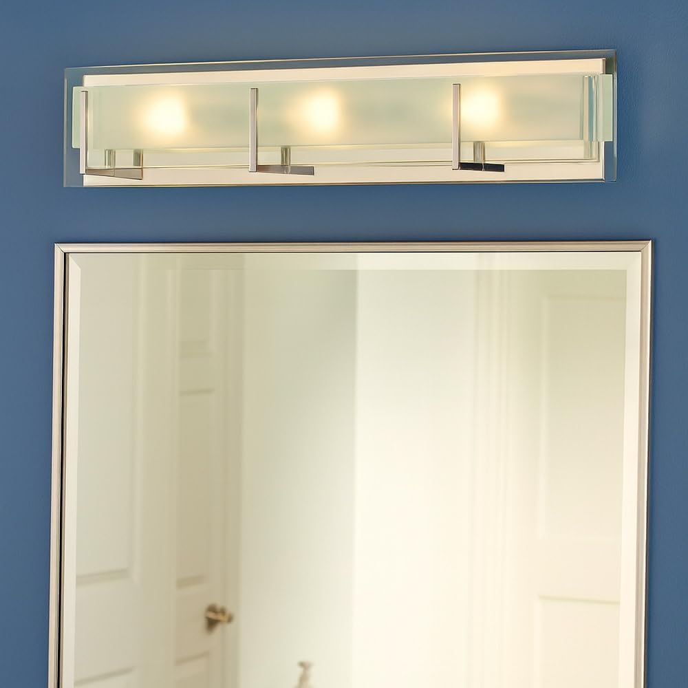 Hinkley Latitude Extra Large Six Light Bath Vanity - Modern, Inside Etched Clear Glass Panel, Bulbs Included - Chrome Finish