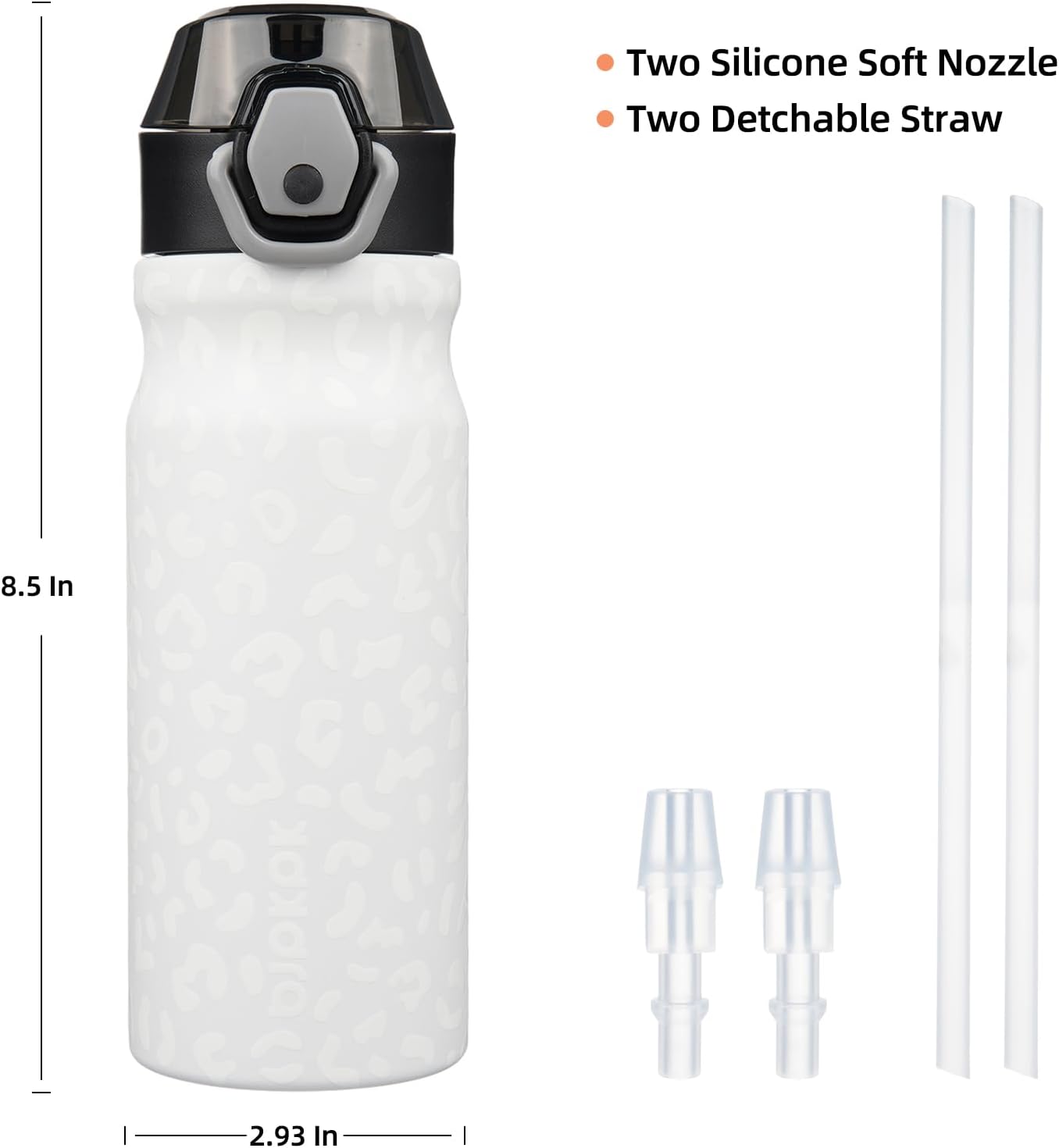 BJPKPK Water Bottle with Straw 18oz Insulated Water Bottles Reusable Stainless Steel Metal Thermal Flask with Leak Proof Lockable Lid and Carry Handle,Cream Leopard