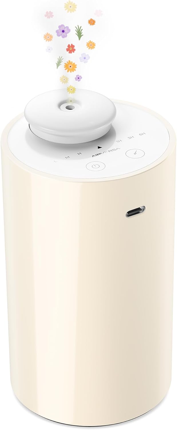 Airversa Waterless Diffuser for Essential Oil, Car Diffsuer, Battery Operated Nebulizer, 0.7 Fl Oz/ 20mL, Mini Scent Air Machine, 3 Timers & 3 Mist Levels for Home, Room, Car, Office - AN6 Yogurt