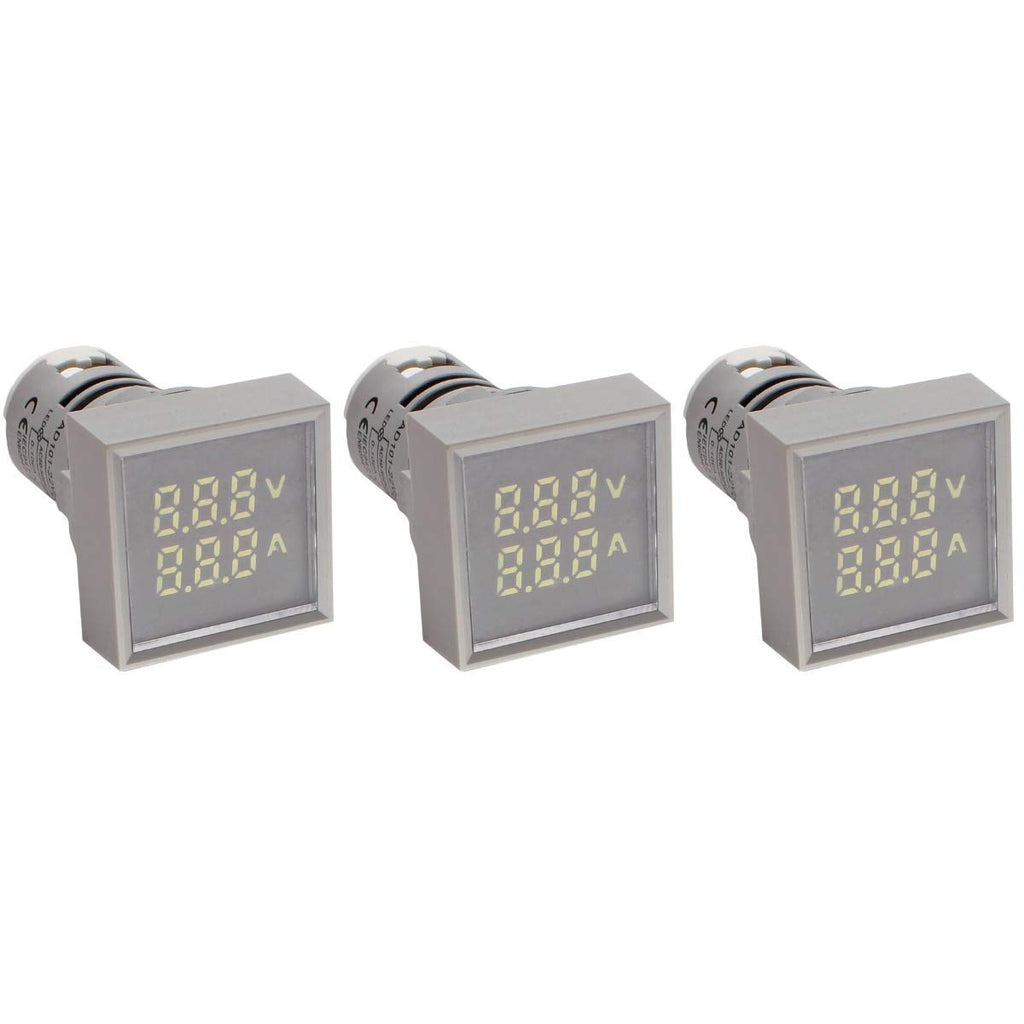 LED Voltage Display Panel Mount Volt Amp Meter, AD101-22VAMS 22mm Square Voltmeter and Ammeter, AC50-500V Voltage and 0-100A Current Meter, Grey (3 Pack)