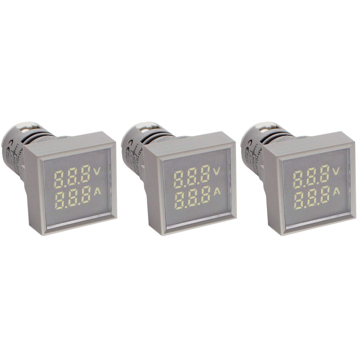 LED Voltage Display Panel Mount Volt Amp Meter, AD101-22VAMS 22mm Square Voltmeter and Ammeter, AC50-500V Voltage and 0-100A Current Meter, Grey (3 Pack)