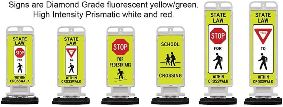 Plasticade Crosscade Crosswalk Sign, 24" Vertical Panel with 12x24 School Crossing Sign, Impact-Resistant Rubber Base, and Diamond Grade Reflective Background