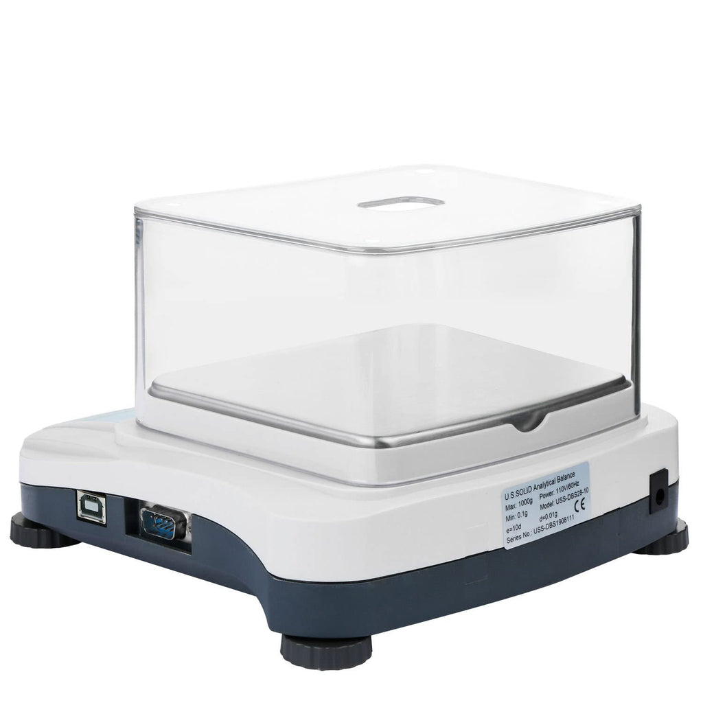 U.S. Solid Precision Lab Scale 300g x 0.01g- High Precision Analytical Balance w/USB and RS232 Interface, Detachable Draft Shield, Calibration Weight,100-240 VAC