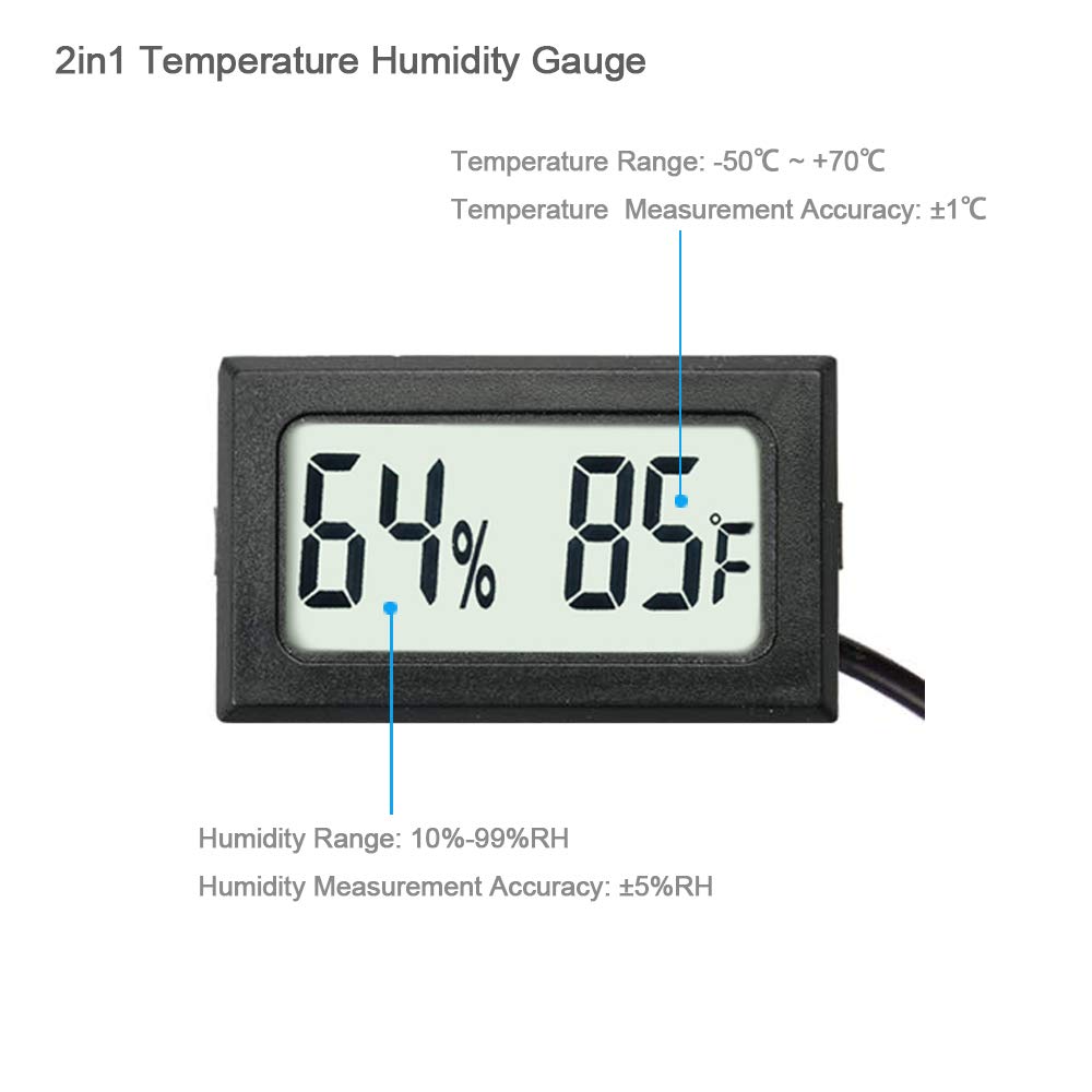 4-Pack Mini Digital Hygrometer Thermometer Gauge with Probe LCD Display Temperature Fahrenheit Humidity Meter for Incubator Reptile Plant Terrarium Sealed Containers Guitar Case