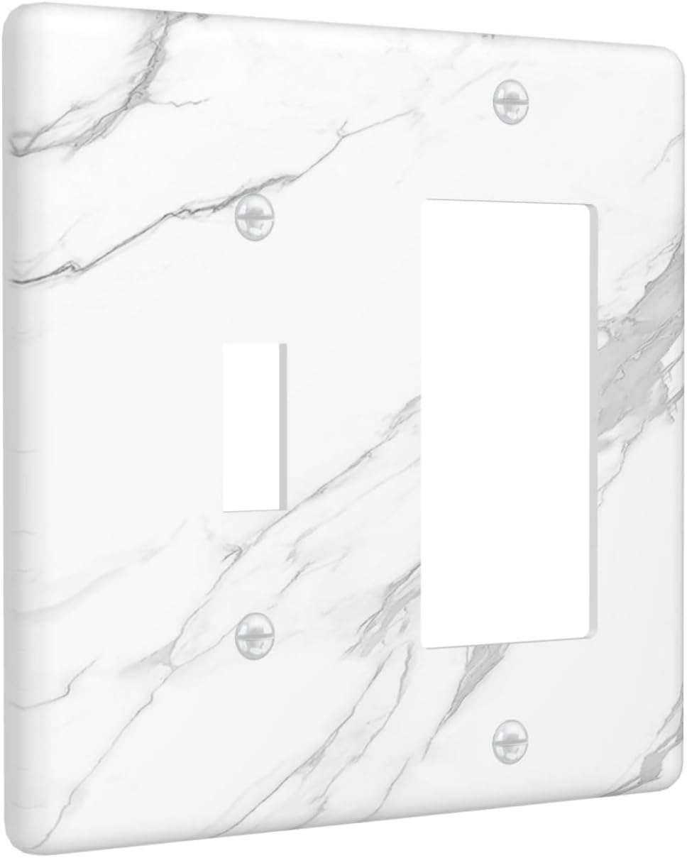 Outlet Covers Modern White Gray Marble 1 Toggle 1 Rocker Combination Decorative Wall Plate Electrical Switch Plates Light Switch Cover Plate for living Room Bathroom Decor