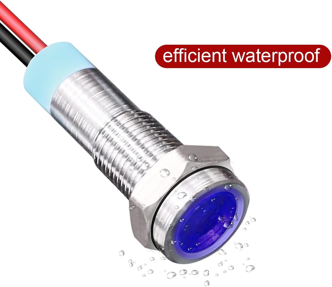5pcs 8mm LED Metal Indicator Light AC/DC 12-24V Waterproof Signal Lamp Pilot Dash Directional with Wire(Blue)