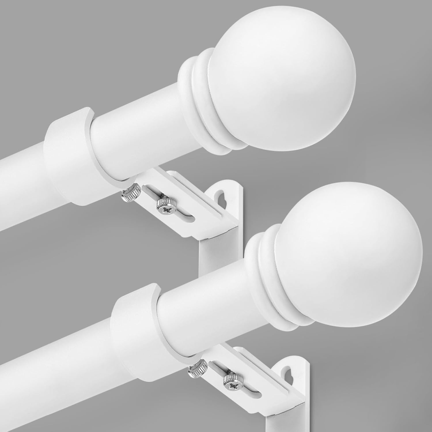 Curtain Rods for Windows 16 to 92 Inches, Curtain Rod Max Adjustable Length of 104 IN, 6/8" Diameter Drapery Rods Round Finials, White, Pack of 2