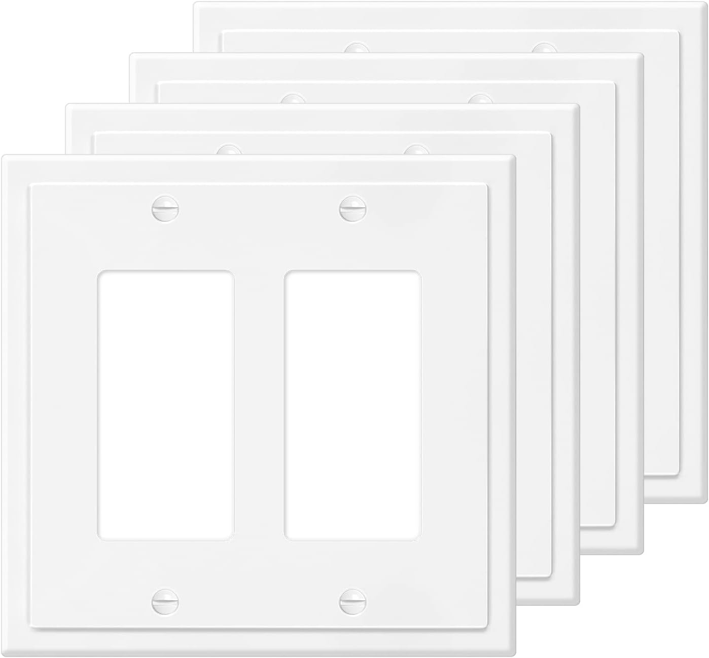 2-Gang Modern Edge Decorative Wall Plate Cover Switch Outlet Double Decorator Electrical Faceplate for Light Switches, Smart Switch, GFCI, Dimmers, Receptacle, USB Outlet (4 Pack, Double Decorator)