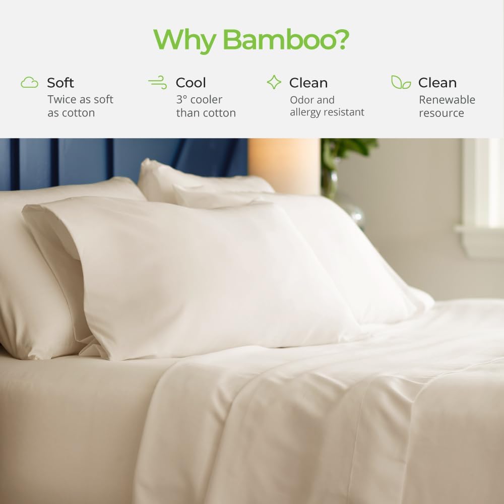 Cariloha Aloha Soft 4-Piece Sheet Set | Natural | Queen | Made from 100% Viscose derived from Bamboo | Introductory Sheet Line