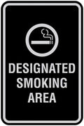 Signs ByLITA Portrait Round Designated Smoking Area Sign with Adhesive Tape, Mounts On Any Surface, Weather Resistant, Indoor/Outdoor Use (Black/Silver) - Medium 2 Pack