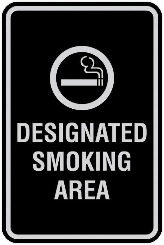 Signs ByLITA Portrait Round Designated Smoking Area Sign with Adhesive Tape, Mounts On Any Surface, Weather Resistant, Indoor/Outdoor Use (Black/Silver) - Large 2 Pack